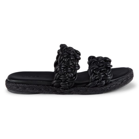 VINCE. Sullivan Braided Leather Flat Slide Sandals in Black, Size 7 or 8 - Picture 4 of 12